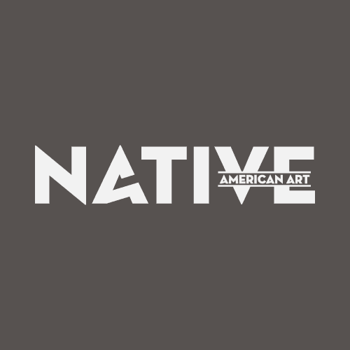 White text on a dark gray background reads "NATIVE," with "AMERICAN ART" in smaller white letters inside a rectangle overlapping the letters "V" and "E" in "NATIVE.