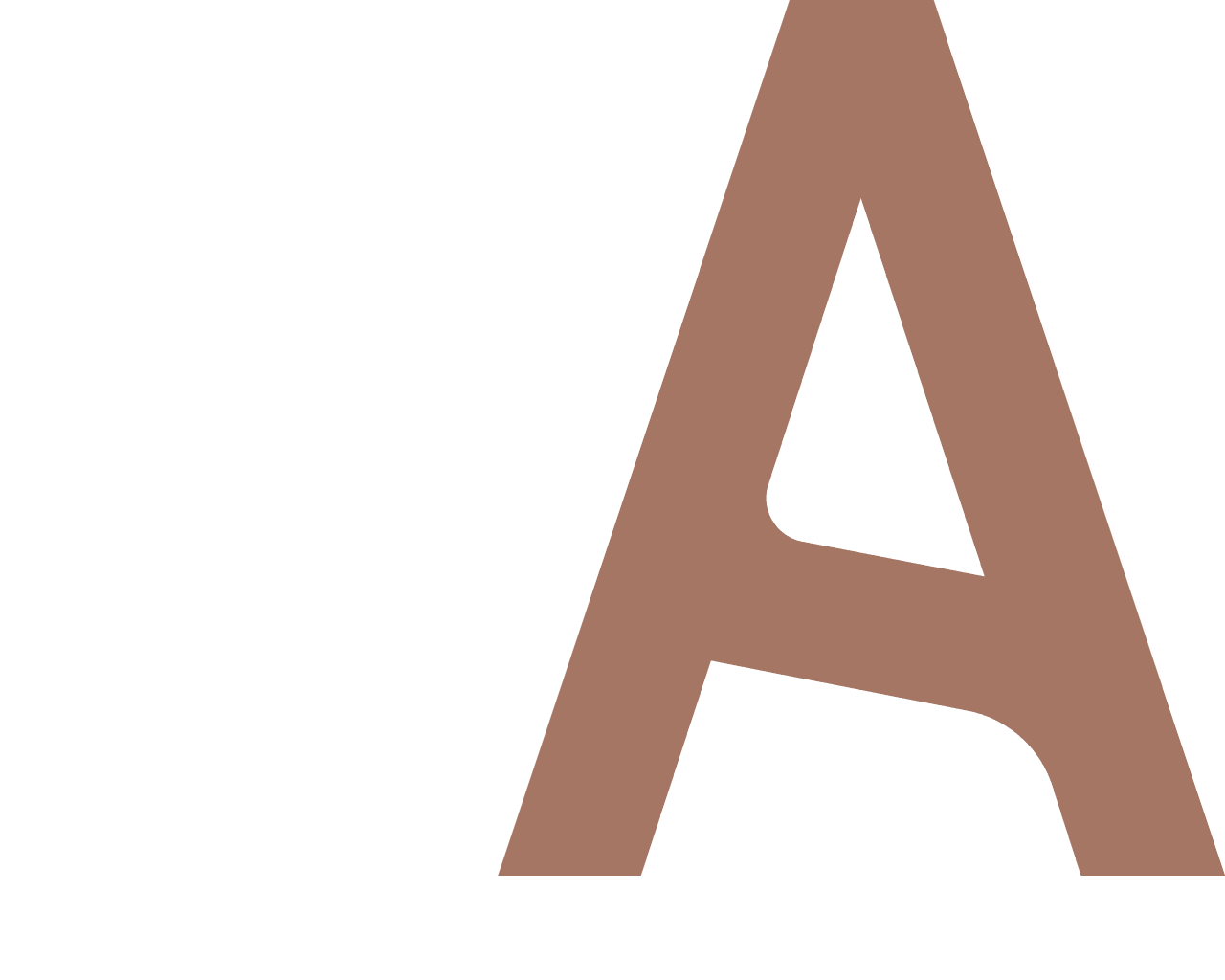 A large, brown, uppercase letter "A" is partially visible on a white background, with only the right side of the letter shown.