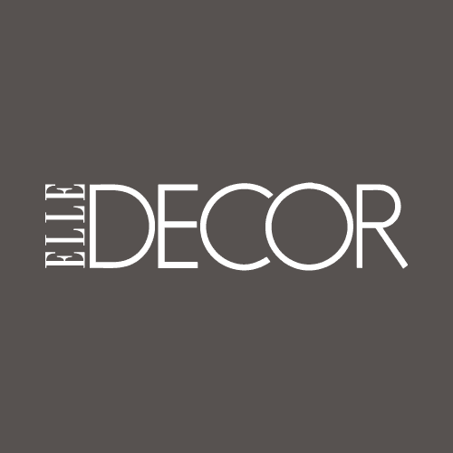 Logo of Elle Decor with "ELLE" written vertically in white text on the left and "DECOR" in large white text on the right, set against a dark gray background.