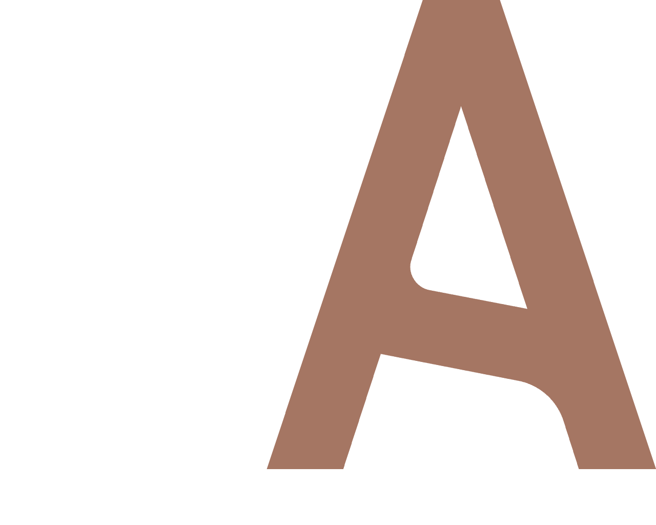 A large, brown, uppercase letter "A" is partially visible on a white background, with only the right side of the letter shown.